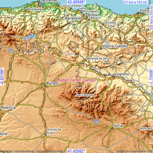 Topographic map of Redecilla del Campo