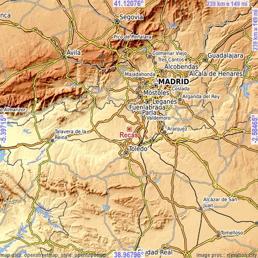 Topographic map of Recas