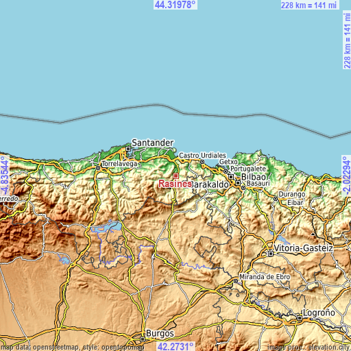 Topographic map of Rasines