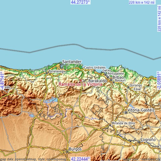 Topographic map of Ramales de la Victoria