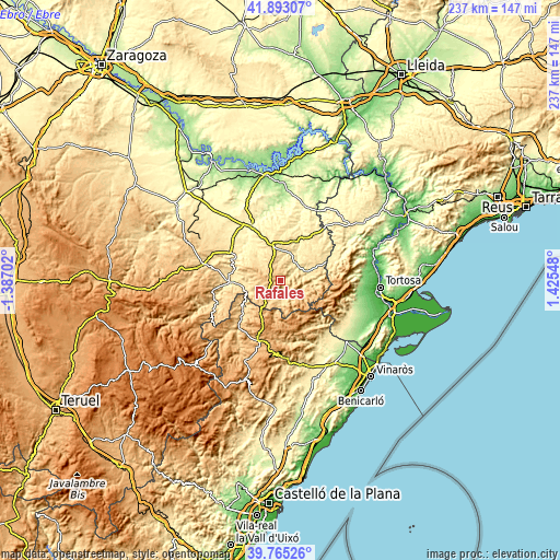 Topographic map of Ráfales