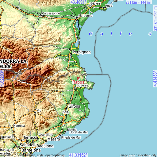 Topographic map of Rabós