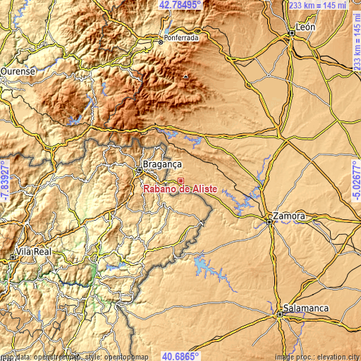 Topographic map of Rábano de Aliste