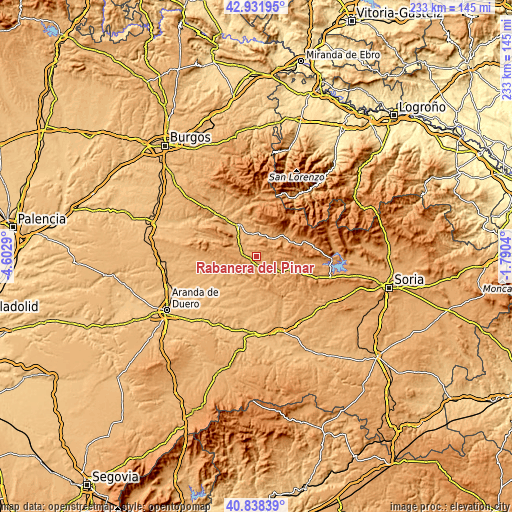 Topographic map of Rabanera del Pinar