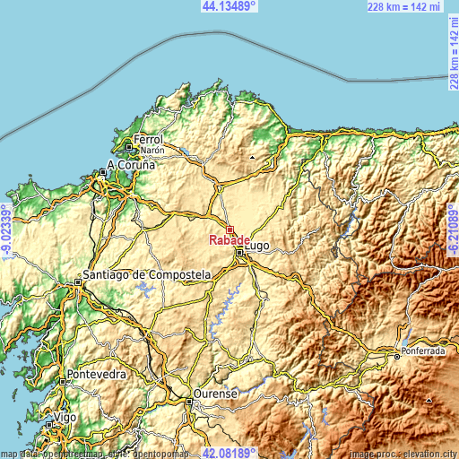 Topographic map of Rábade