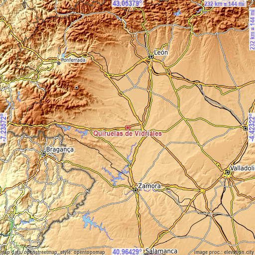 Topographic map of Quiruelas de Vidriales