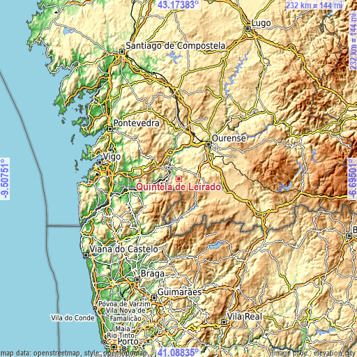 Topographic map of Quintela de Leirado