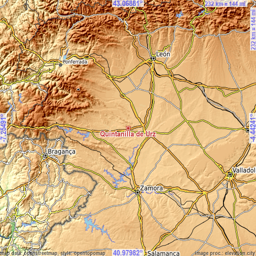 Topographic map of Quintanilla de Urz