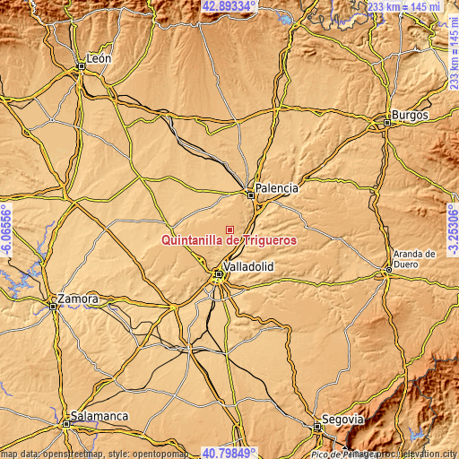 Topographic map of Quintanilla de Trigueros