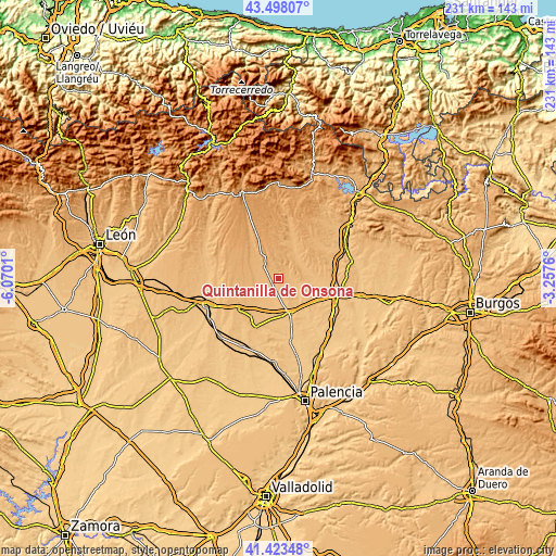 Topographic map of Quintanilla de Onsoña