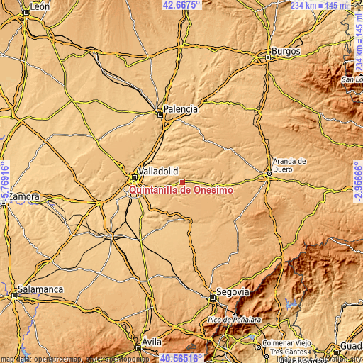 Topographic map of Quintanilla de Onésimo