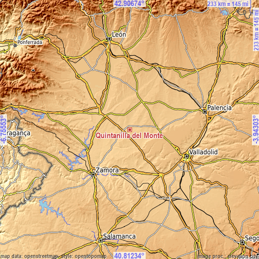 Topographic map of Quintanilla del Monte