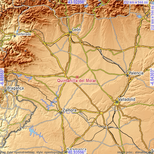 Topographic map of Quintanilla del Molar