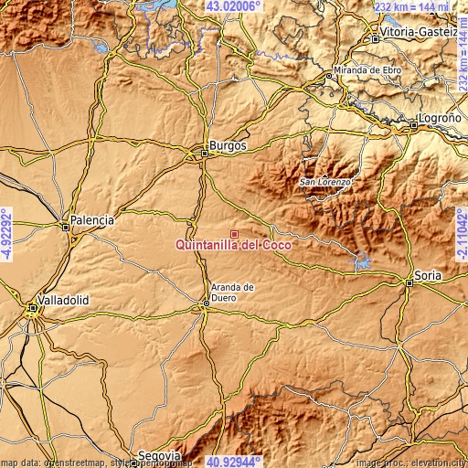 Topographic map of Quintanilla del Coco