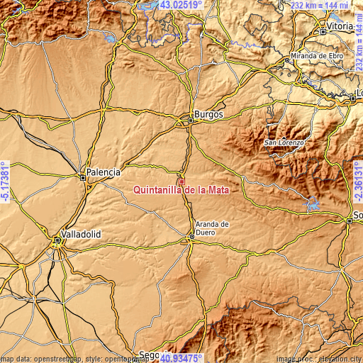 Topographic map of Quintanilla de la Mata