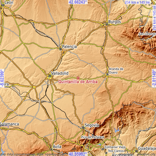 Topographic map of Quintanilla de Arriba