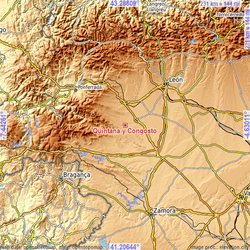 Topographic map of Quintana y Congosto