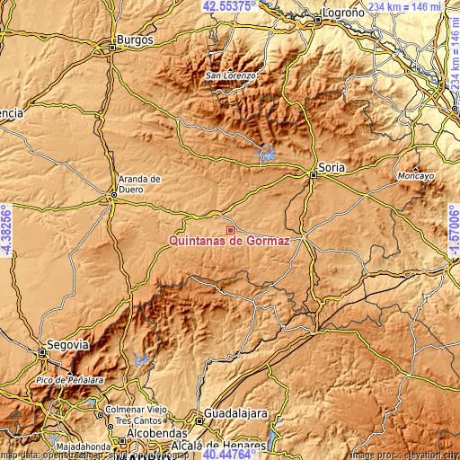 Topographic map of Quintanas de Gormaz