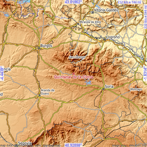 Topographic map of Quintanar de la Sierra