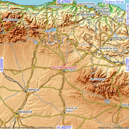 Topographic map of Quintanaortuño