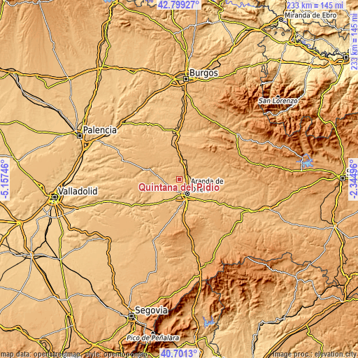 Topographic map of Quintana del Pidio