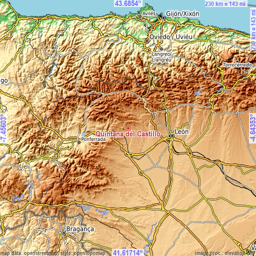 Topographic map of Quintana del Castillo