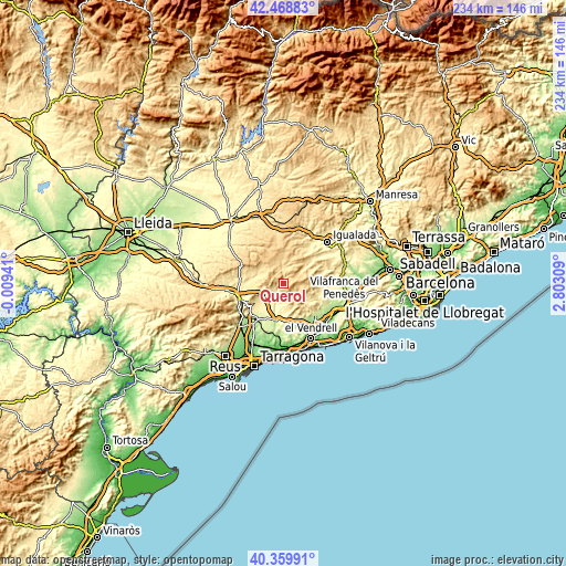 Topographic map of Querol