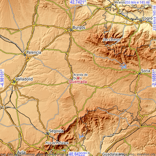 Topographic map of Quemada