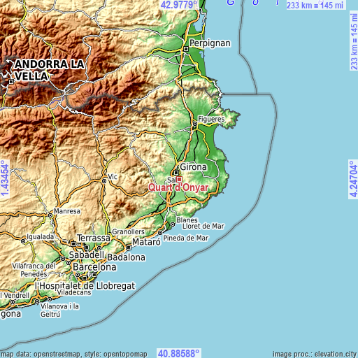 Topographic map of Quart d’Onyar