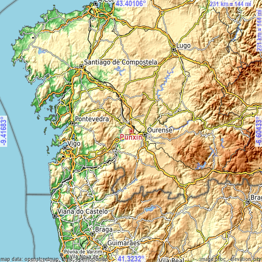 Topographic map of Punxín