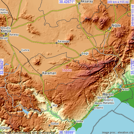 Topographic map of İnönü