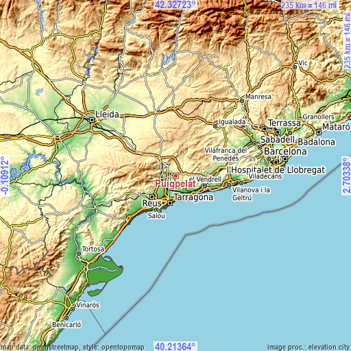 Topographic map of Puigpelat