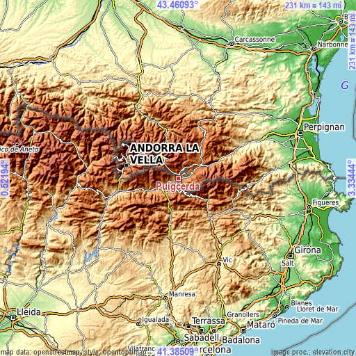 Topographic map of Puigcerdà