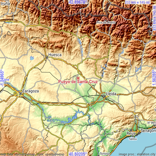 Topographic map of Pueyo de Santa Cruz