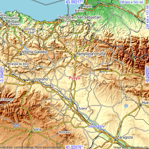 Topographic map of Pueyo