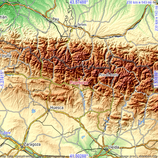 Topographic map of Puértolas