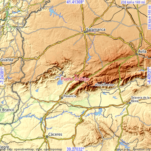 Topographic map of Puerto de Béjar