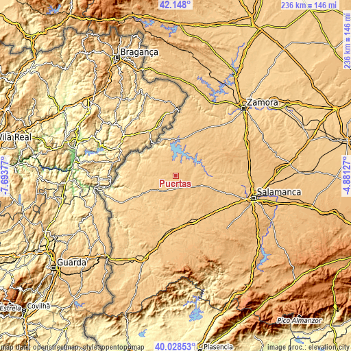 Topographic map of Puertas