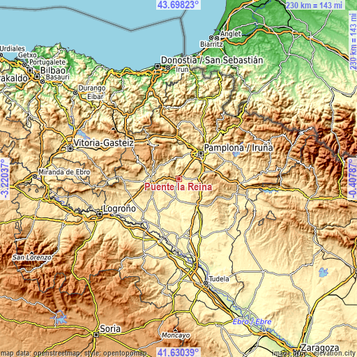 Topographic map of Puente la Reina