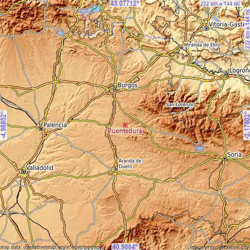 Topographic map of Puentedura