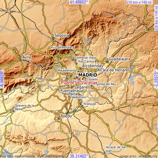 Topographic map of Puente de Vallecas