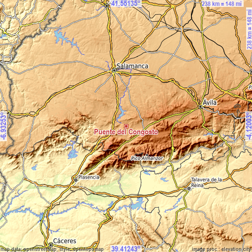 Topographic map of Puente del Congosto