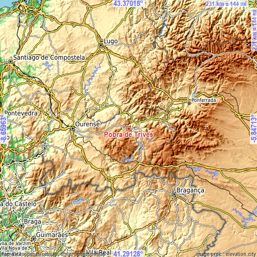 Topographic map of Pobra de Trives