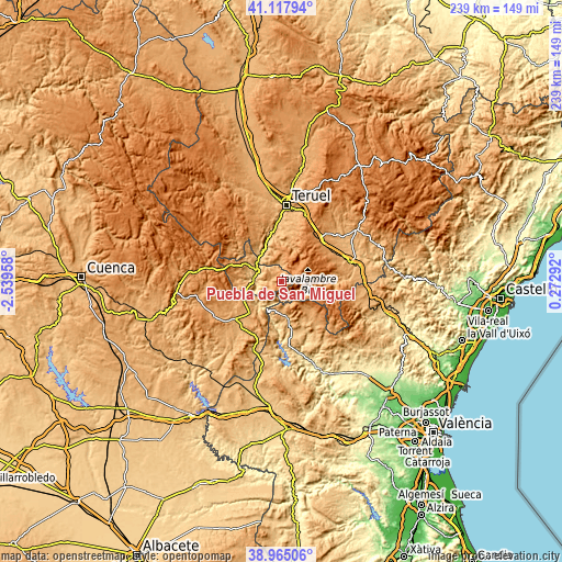 Topographic map of Puebla de San Miguel