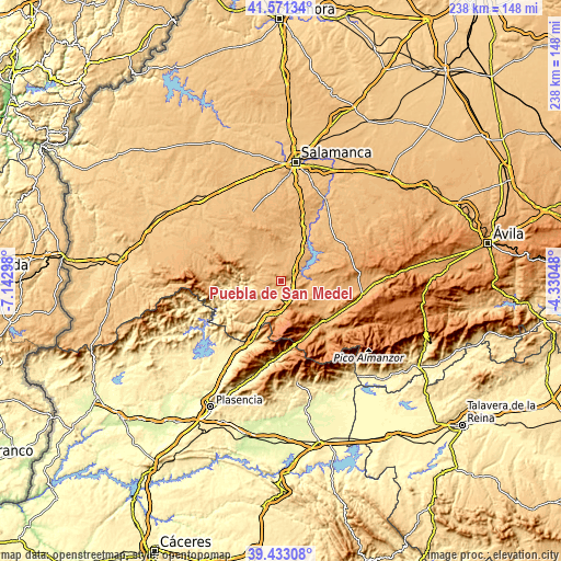 Topographic map of Puebla de San Medel