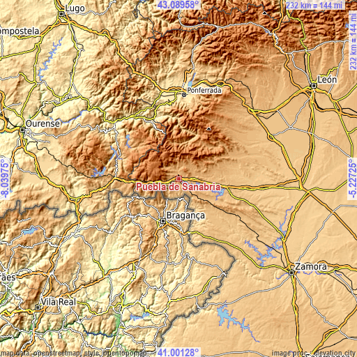 Topographic map of Puebla de Sanabria