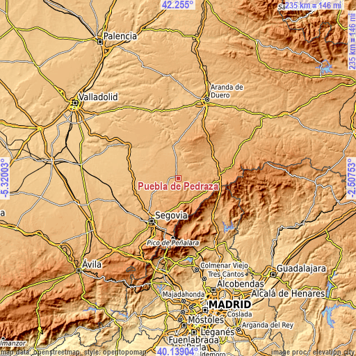 Topographic map of Puebla de Pedraza