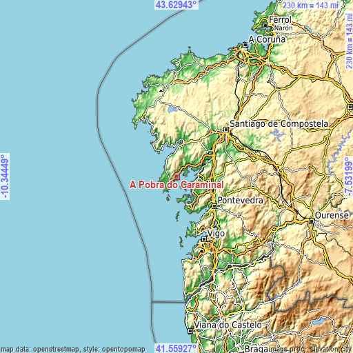 Topographic map of A Pobra do Caramiñal