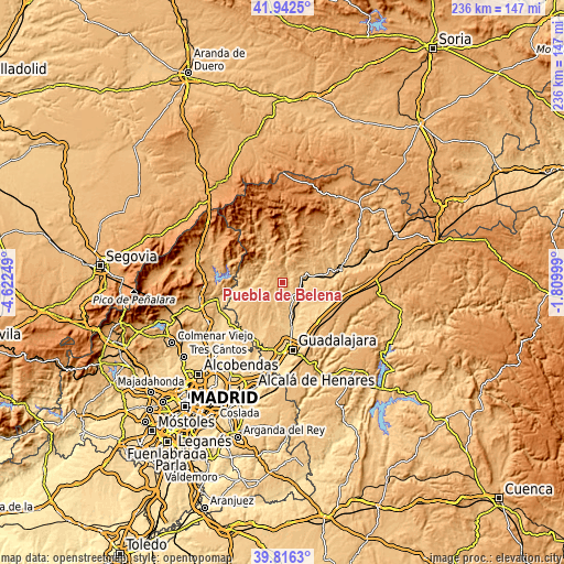 Topographic map of Puebla de Beleña