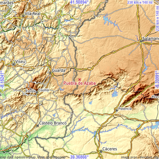 Topographic map of Puebla de Azaba